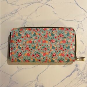 NWOT’s Blue and Pink Floral Wallet with Corgi dog  & Zip-Around Design